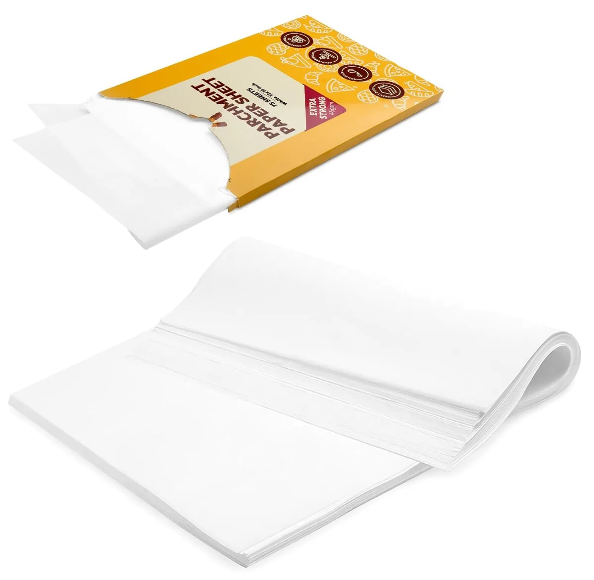 Stack of 75 white parchment sheets, 12 by 16 inches, 45 gsm