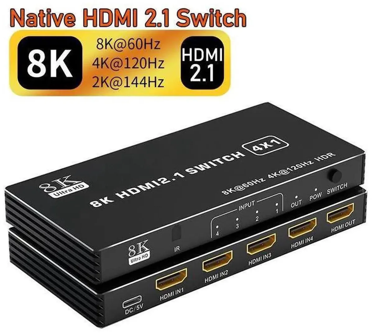 SMUGDESK SMUGDESK 4-Port 8K HDMI 2.1 Switch 4 in 1 Out Video Selector Box with IR Remote Control — product photo