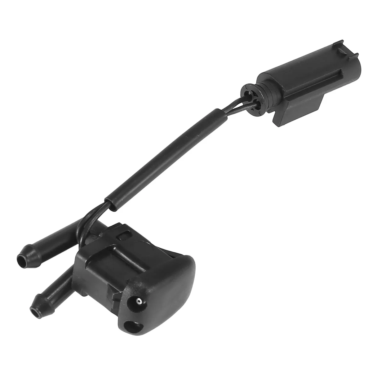 Black plastic heated washer nozzle pair, 14.5 by 3.5 cm, two holes 2.8 and 3.4 mm, fits BMW E39 1997-2003