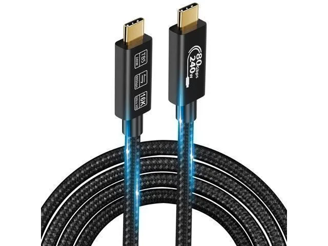 Two-metre USB-C cable with black braided jacket and straight connectors