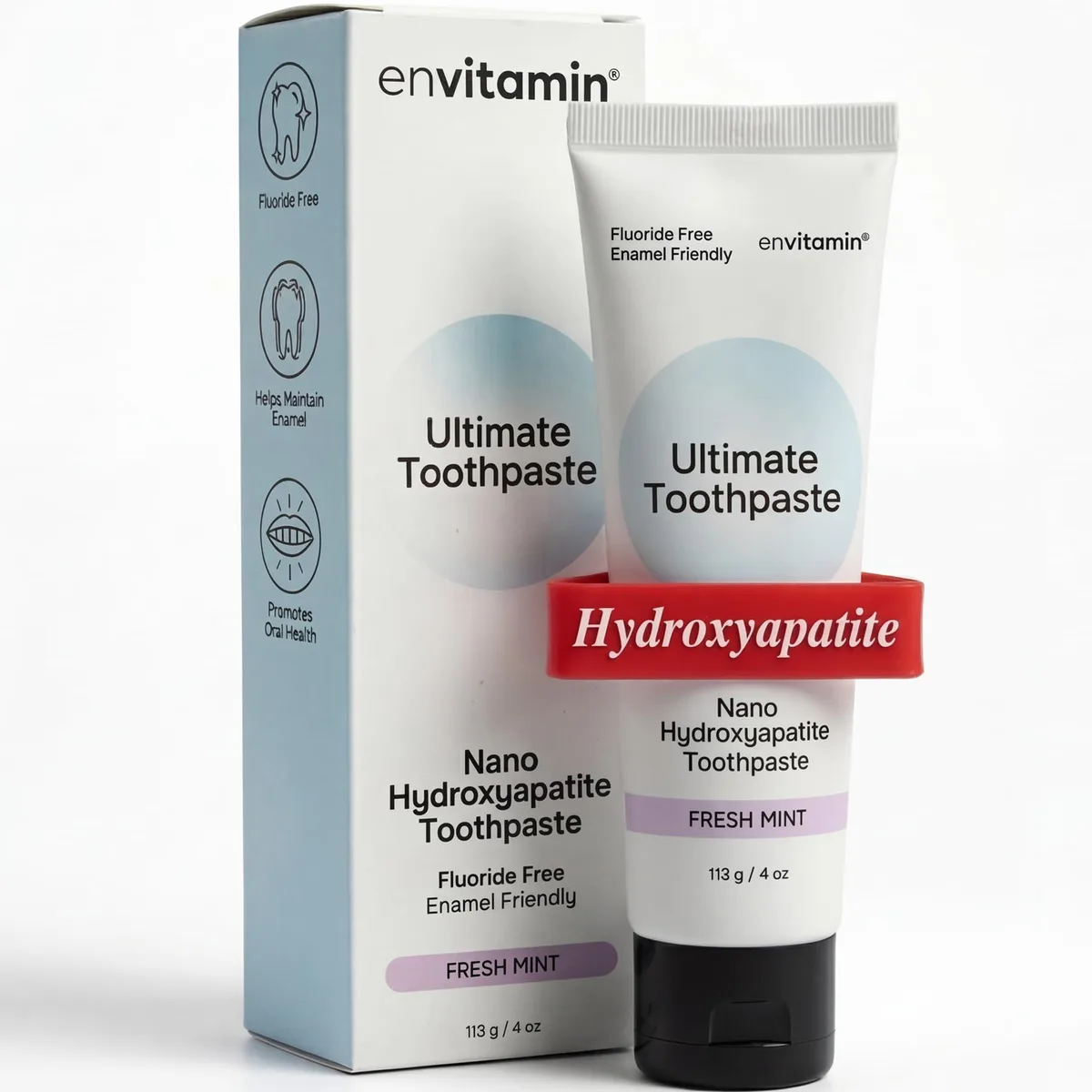 White 4 oz toothpaste tube with mint green accents standing upright