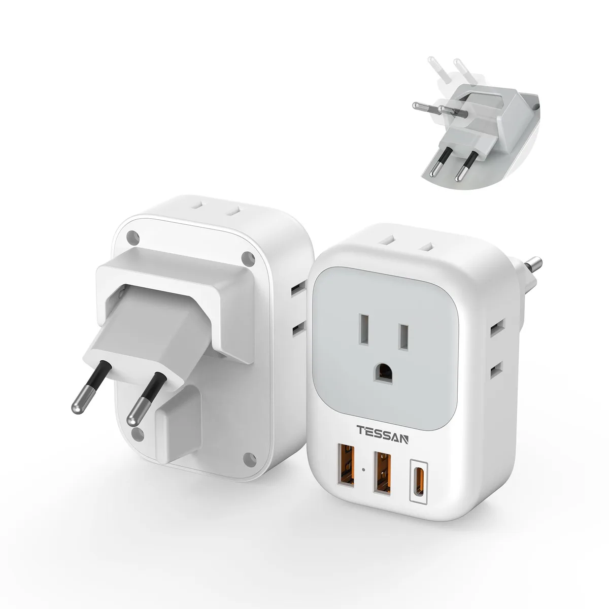  TESSAN TS-TA02USEU USB Charger 4 Outlets 3 USB 1 USB-C PD 20W Foldable Type C — product photo