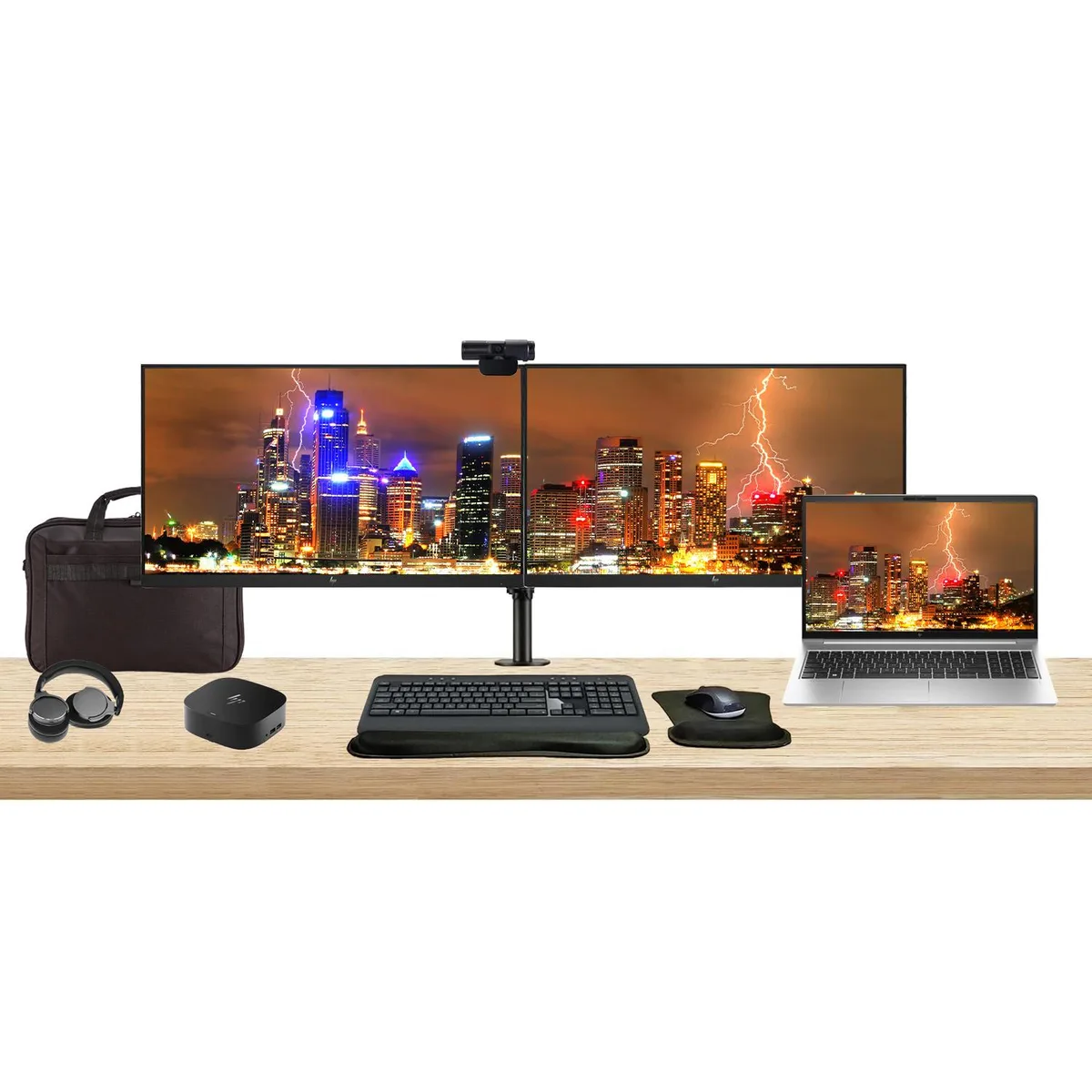 HP HP EliteBook 655 G10 15.6" Ryzen 7 7730U 16GB 512GB Bundle with 2 x 24" Monitors, Dock, Peripherals, Bag — product photo