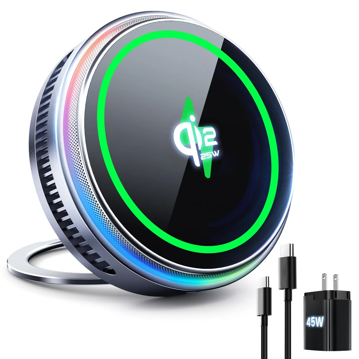 avedio links Qi2.2 25W Magnetic Wireless Charger Grey 45W Adapter 5ft Cable — product photo
