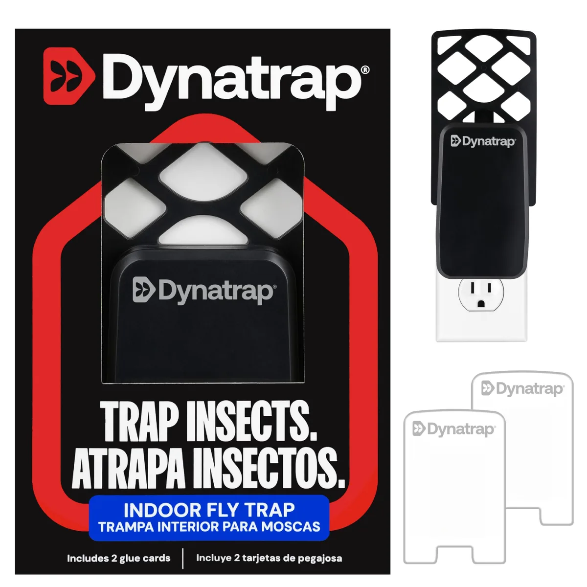Black plug-in fly trap unit with two glue cards