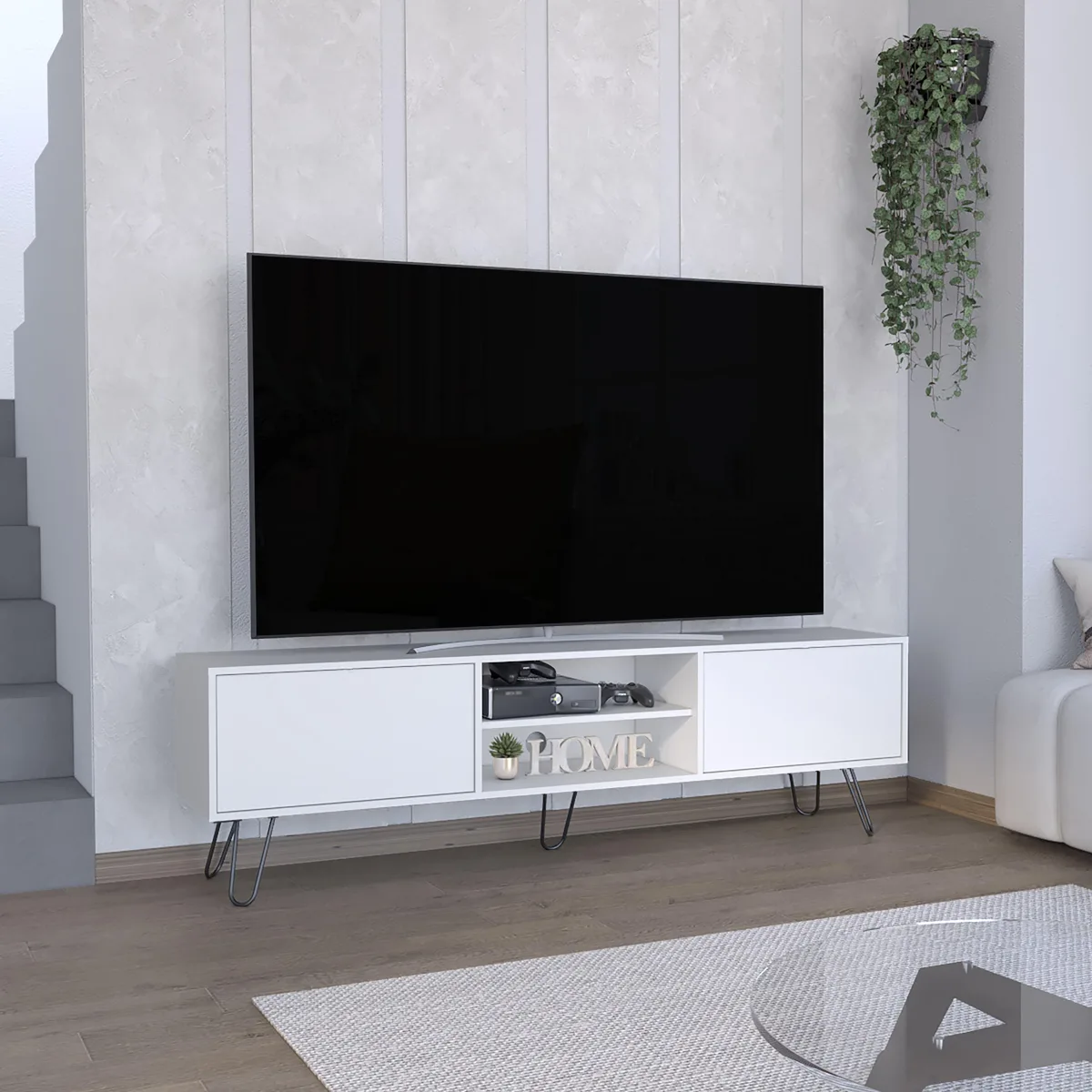 tuphen tuphen Waco TV Rack Hairpin Stand White 70.9"W 13.8"D 55" TV — product photo