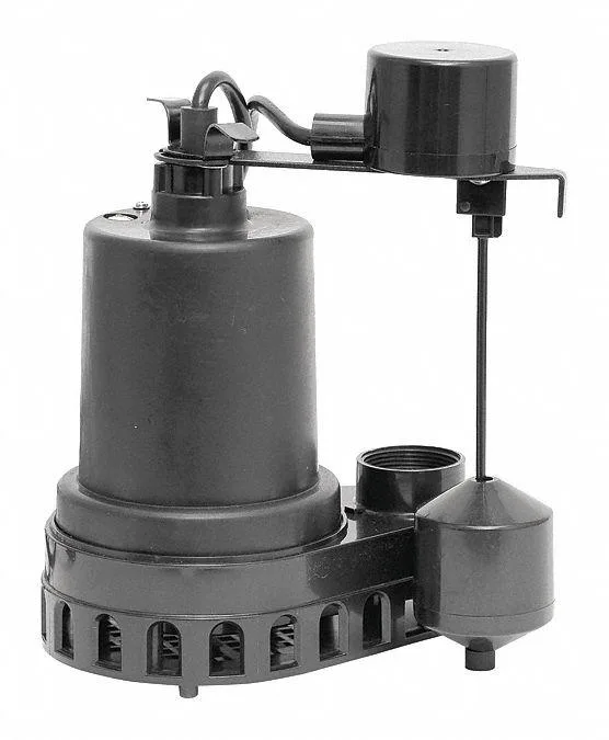 Dayton cast iron sump pump, cylindrical body, dark finish