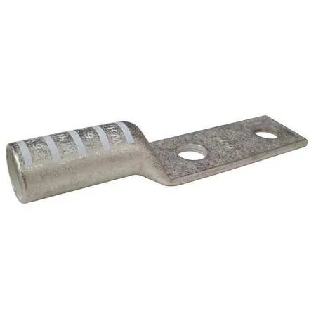 Copper two-hole compression lug, long barrel, white colour code, 3/8 in stud holes 1 in apart