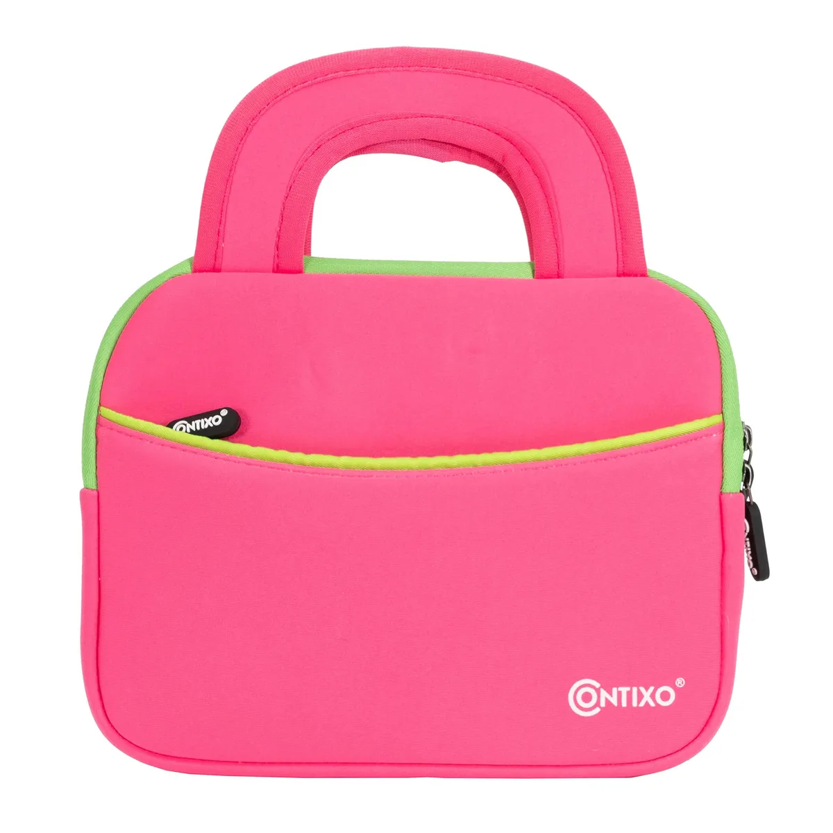 Black neoprene tablet sleeve with accessory pocket and zip closure