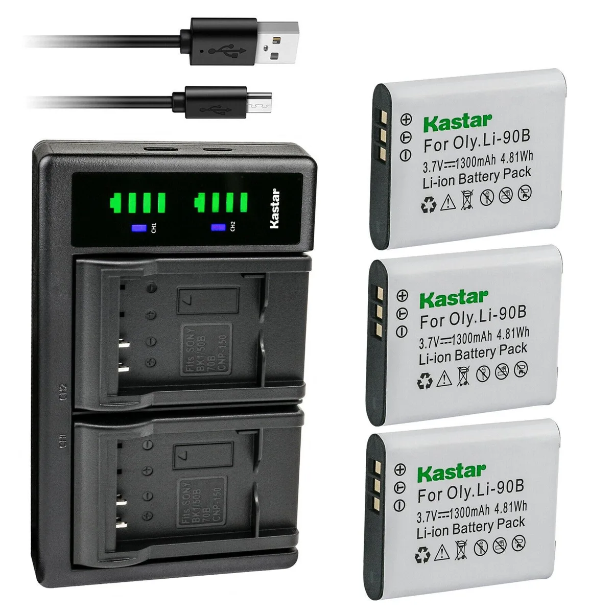 Kastar Kastar Li-90B 3-pack + LTD2 USB charger 15W — product photo