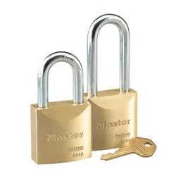Brass padlock with silver shackle, keyed different