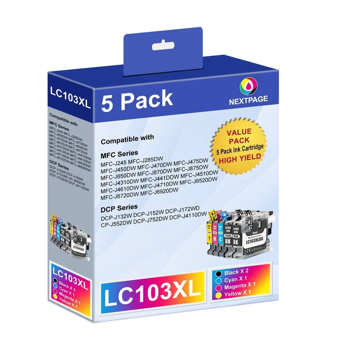 Box of ten NEXTPAGE LC103XL ink cartridges in black cyan magenta yellow