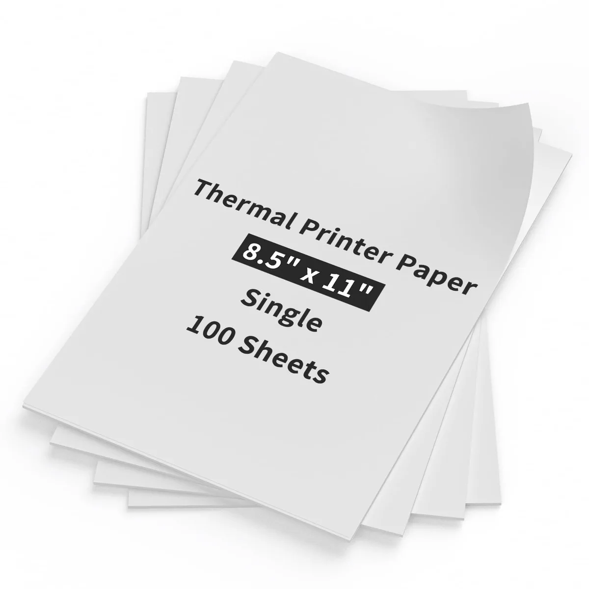 Stack of 100 glossy white thermal paper sheets 8.5 by 11 inches