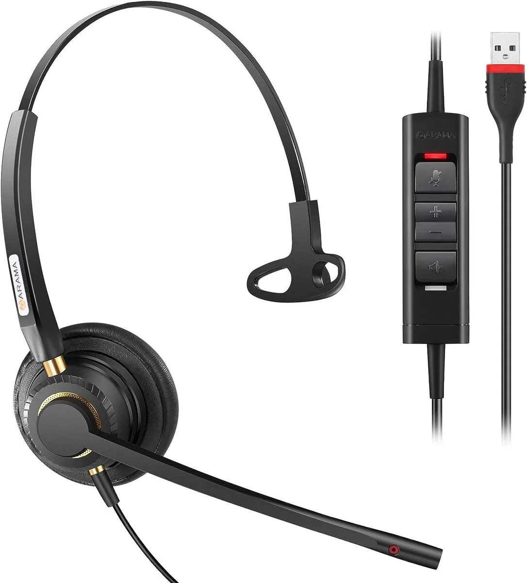 EVESKY EVESKY USB Monaural Headset Noise Cancelling Mic In-Line Controls 5.3ft Cord — product photo