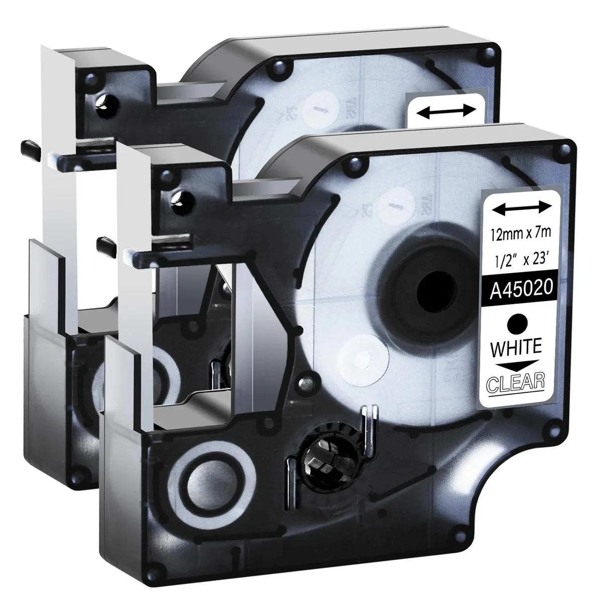 GREENCYCLE GREENCYCLE 2 Pack D1 Label Tape White on Clear 12mm 23ft 45020 S0720600 — product photo