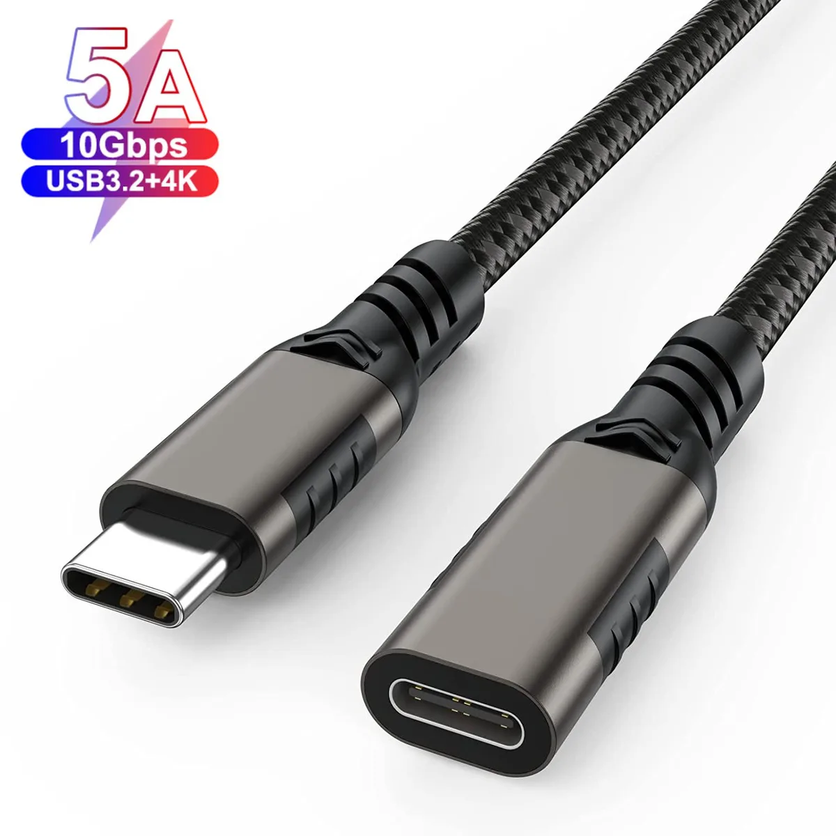 Teamyo Teamyo USB C Extension Cable 6.6FT 2M USB 3.1 Gen2 10Gbps 100W 5A 4K 60Hz Black — product photo