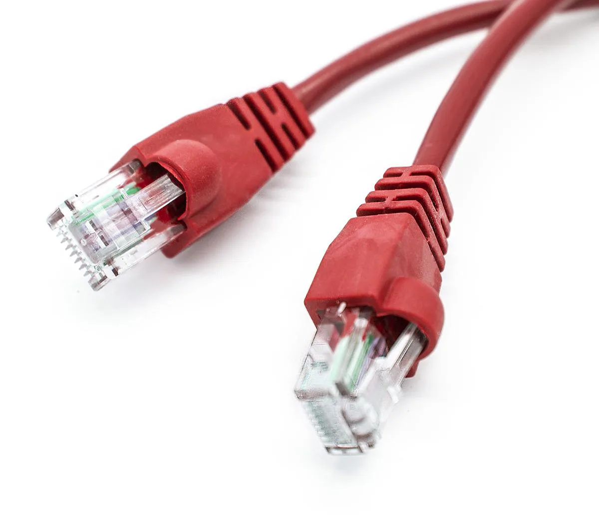 Red CAT6 patch cable with snagless RJ45 connectors, ten foot length