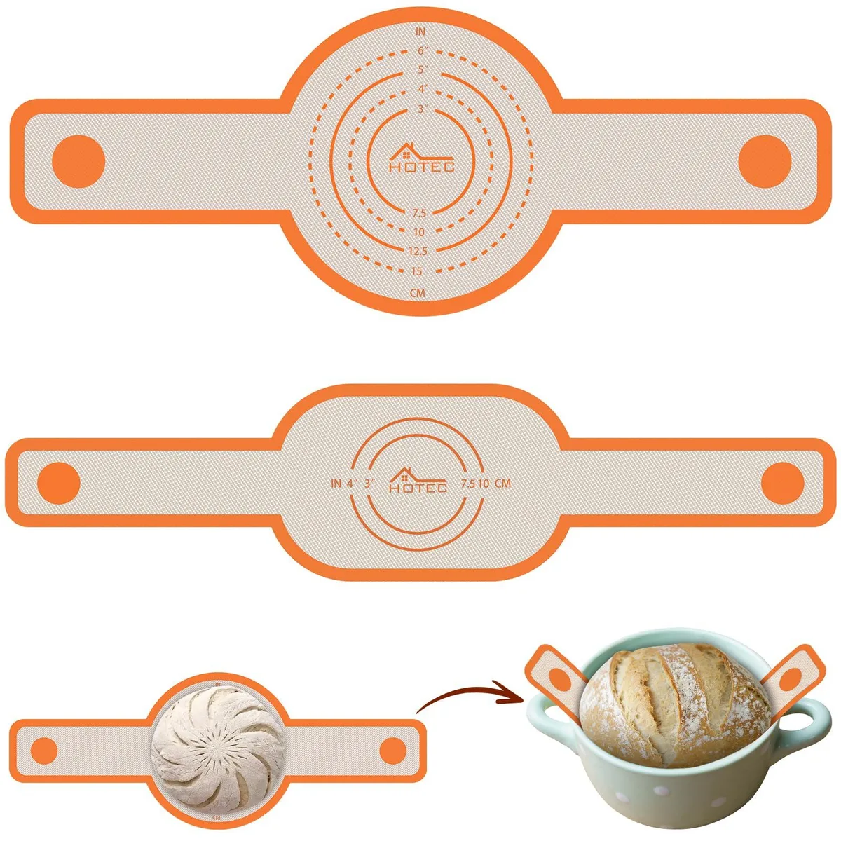 Two orange silicone bread slings, round and oval, thick matte finish with long handles