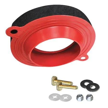 Red wax-free toilet seal kit with brass bolts and metal washers