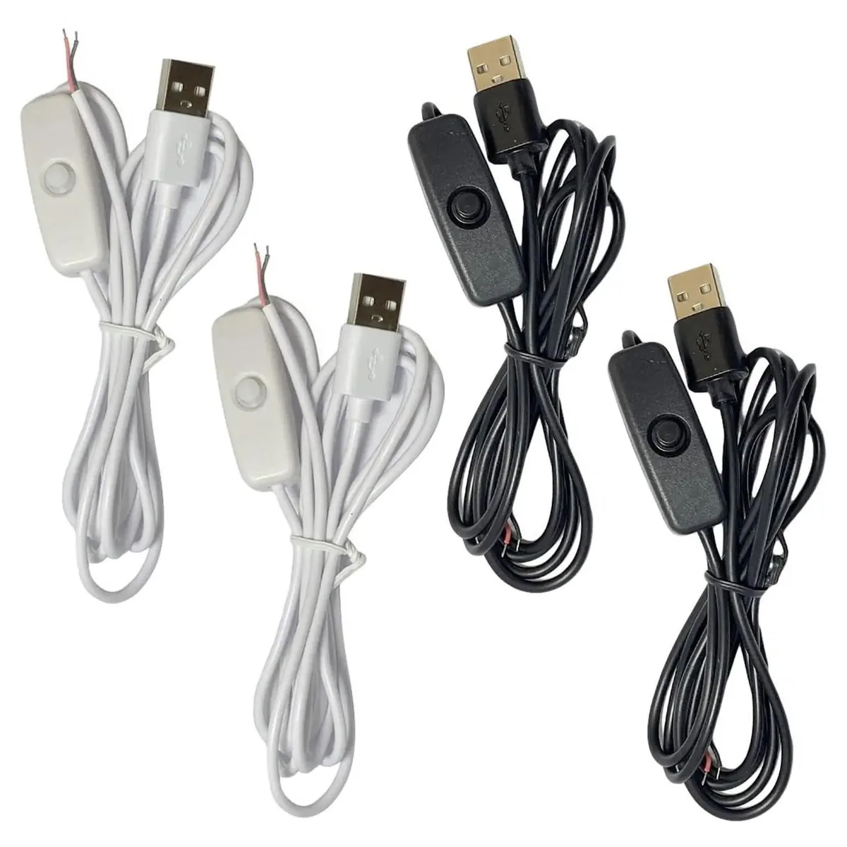 Four USB power cables with toggle switches, two black two white