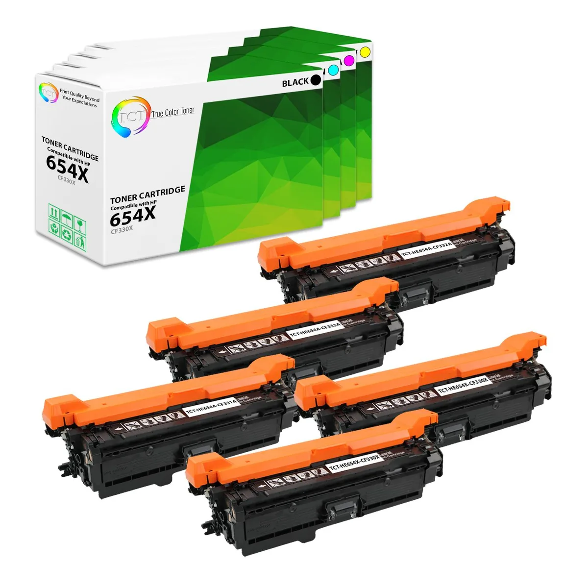 True Color Toner True Color Toner 654X/654A CF330X CF331A CF332A CF333A 5-pack toner cartridge — product photo