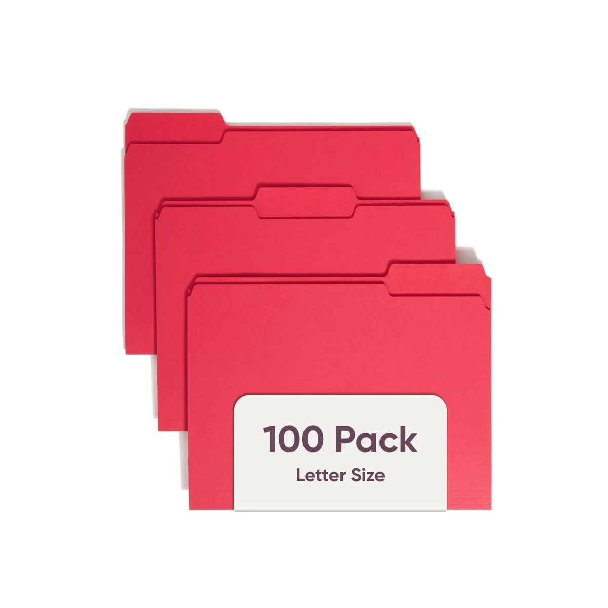 Red letter-size file folders with 1/3-cut tabs in a box of 100