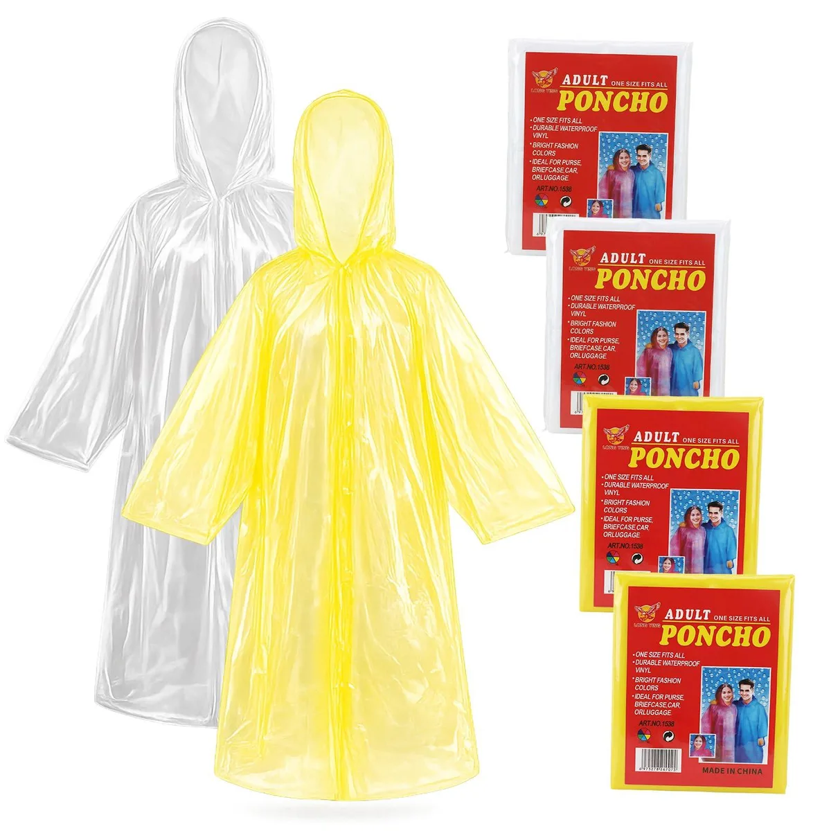Fampery Disposable Rain Ponchos 4-Pack Clear S 40 x 60 246067 — product photo