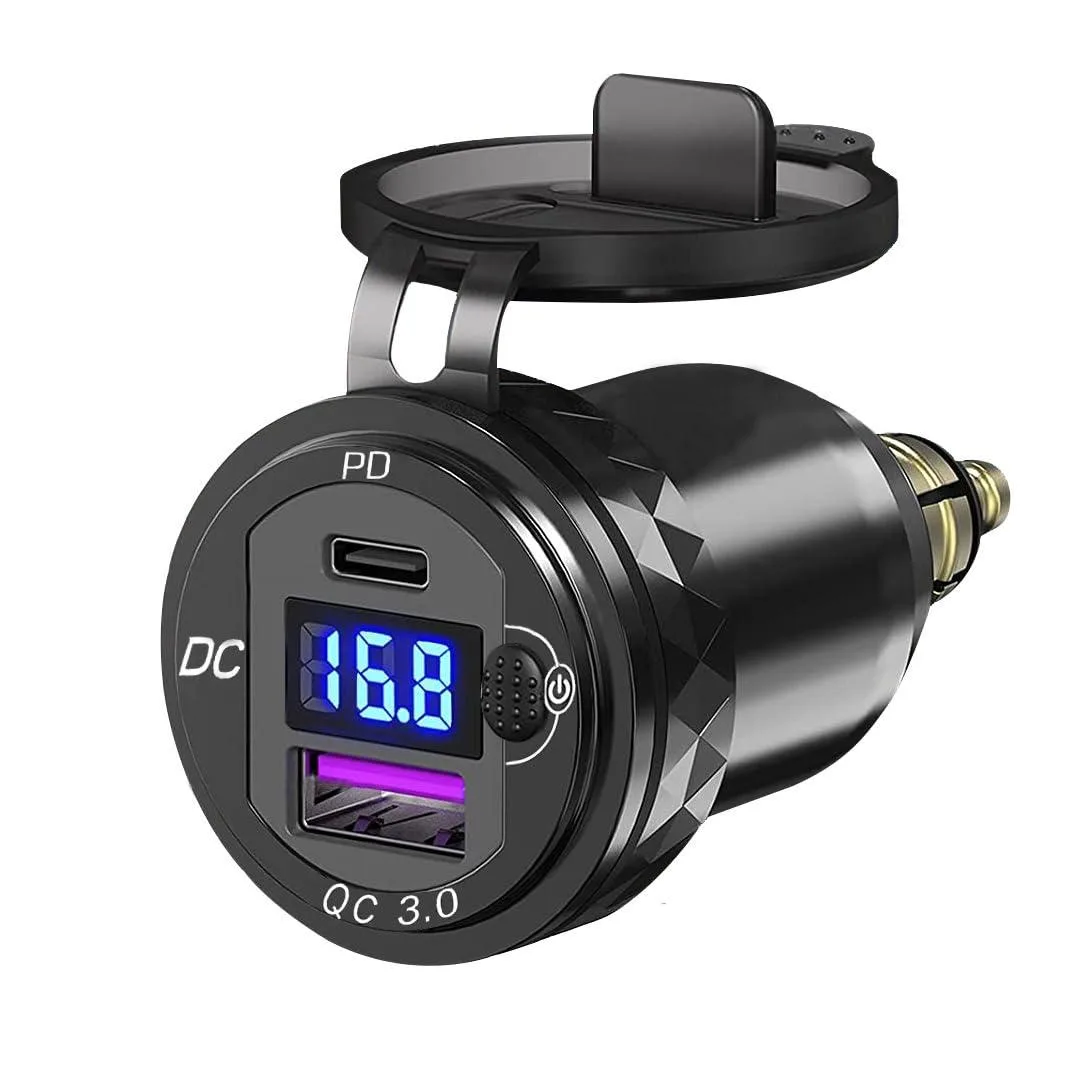  SOBMOTO DIN/Hella USB Charger 36W PD3.0 18W QC3.0 Switch Voltmeter — product photo