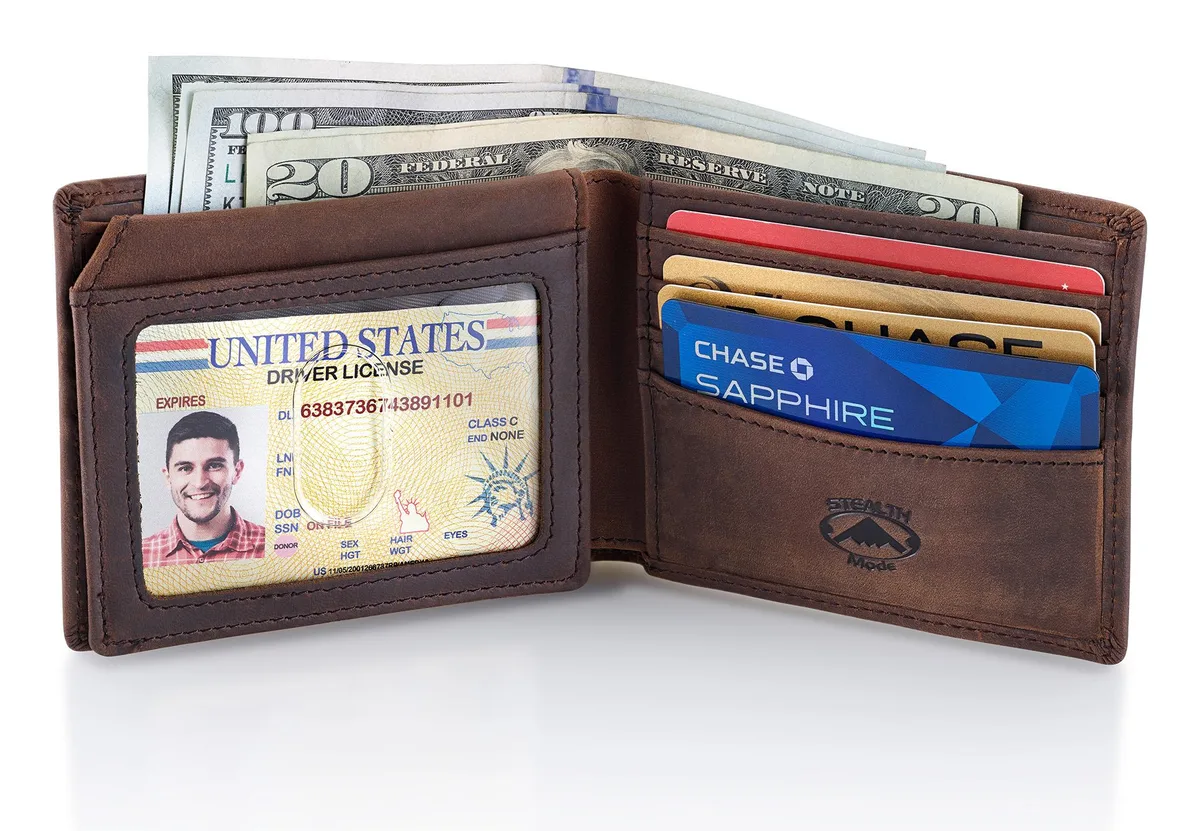 Stealth Mode Stealth Mode Leather Bifold Wallet Brown RFID Blocking 4.25 x 3.75 in — product photo