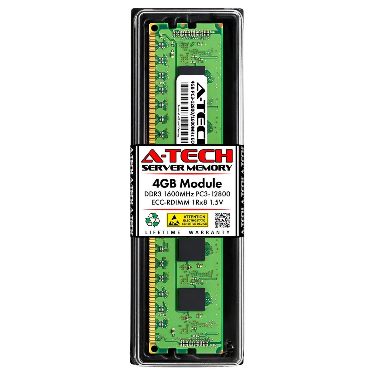 Green 240-pin DDR3 RDIMM module with black chips