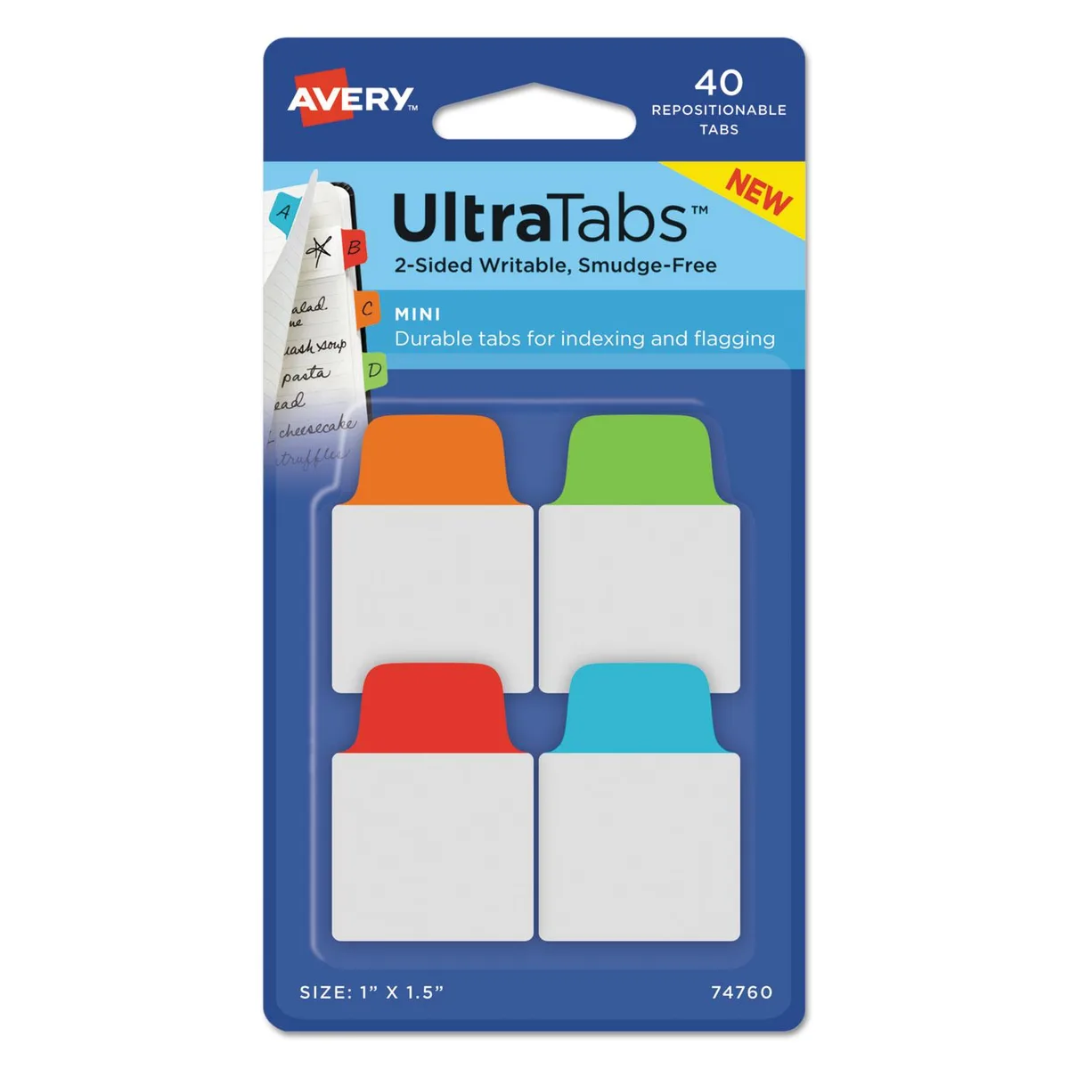 Avery Avery AVE74760 Ultra Tabs Repositionable 1 x 1.5 Assorted 40 Pack — product photo