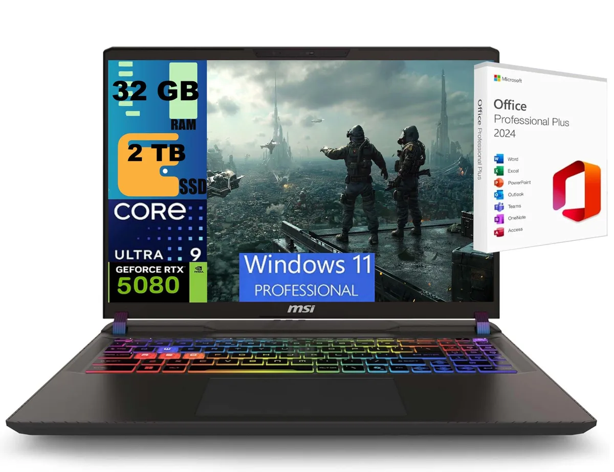 MSI MSI Vector 16 gaming laptop 16" 240Hz QHD+ Core Ultra 9 275HX RTX 5080 32GB 2TB — product photo