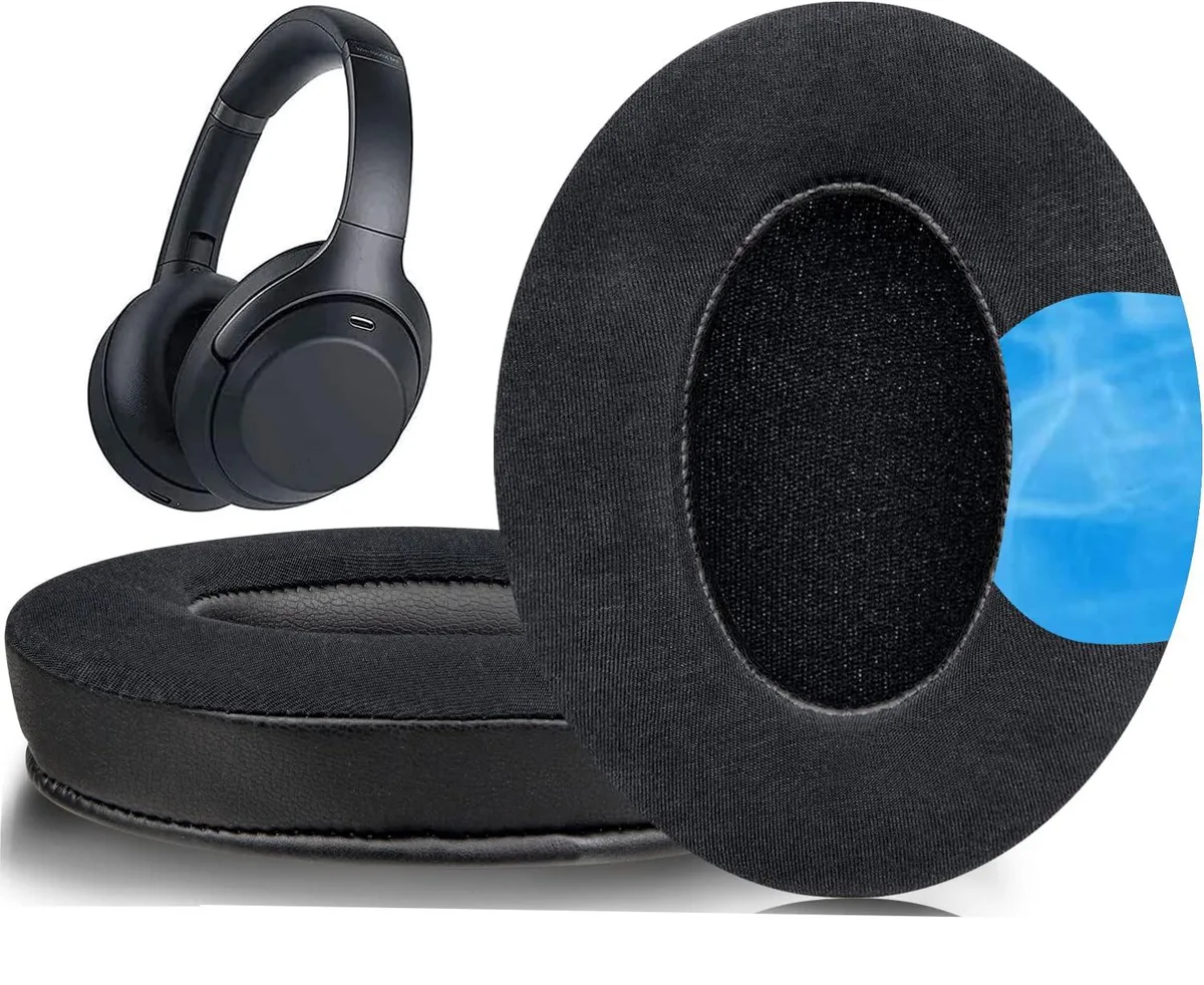 Black cooling-gel earpads with ice-silk fabric for Sony WH-1000XM3 headphones