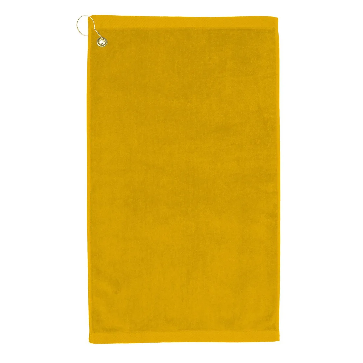 Gold velour golf towel 16 by 26 inches with corner hook and grommet