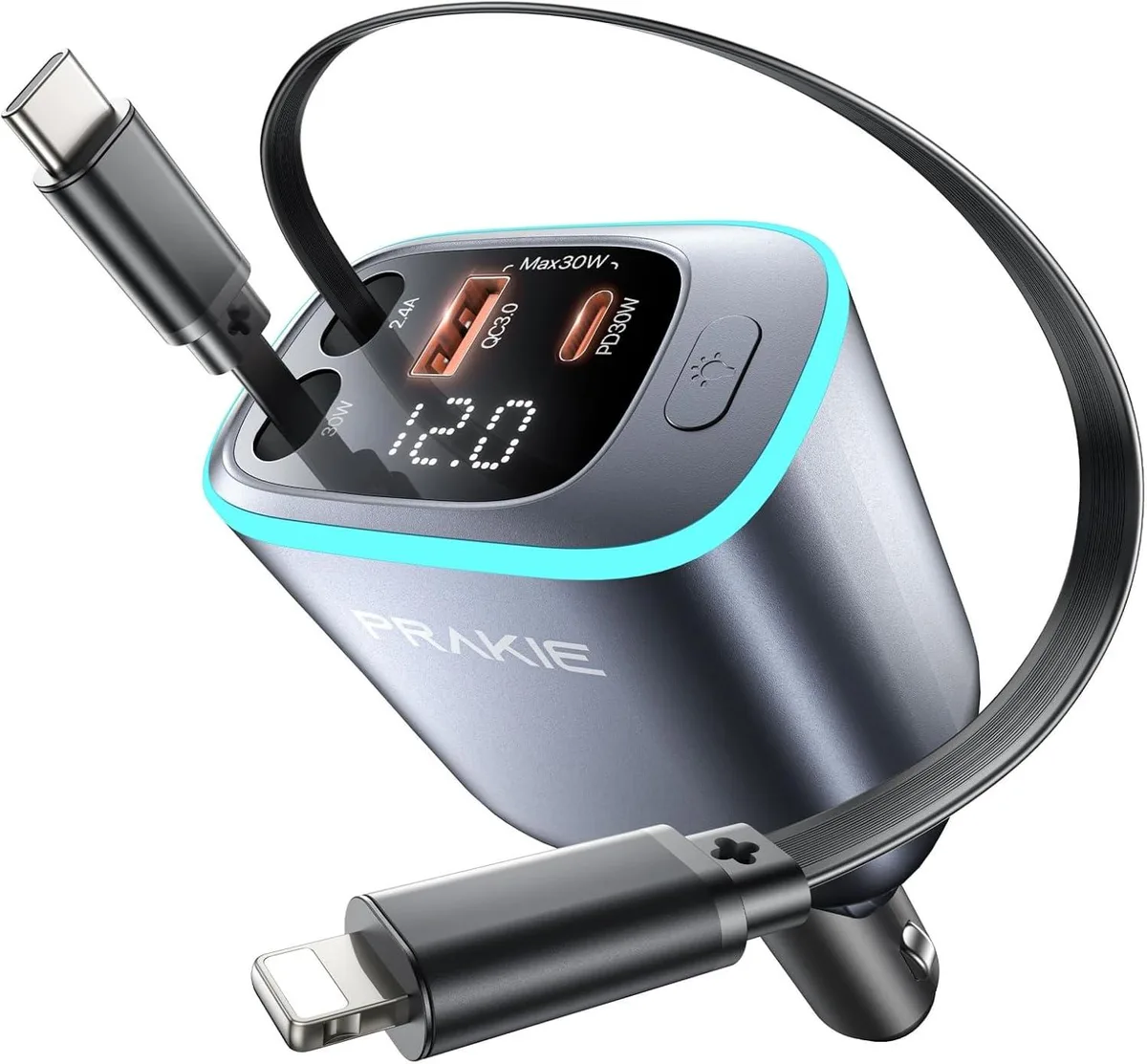 Hamzan Hamzan 4-in-1 Retractable Car Charger 25 Inch 2 USB Ports — product photo