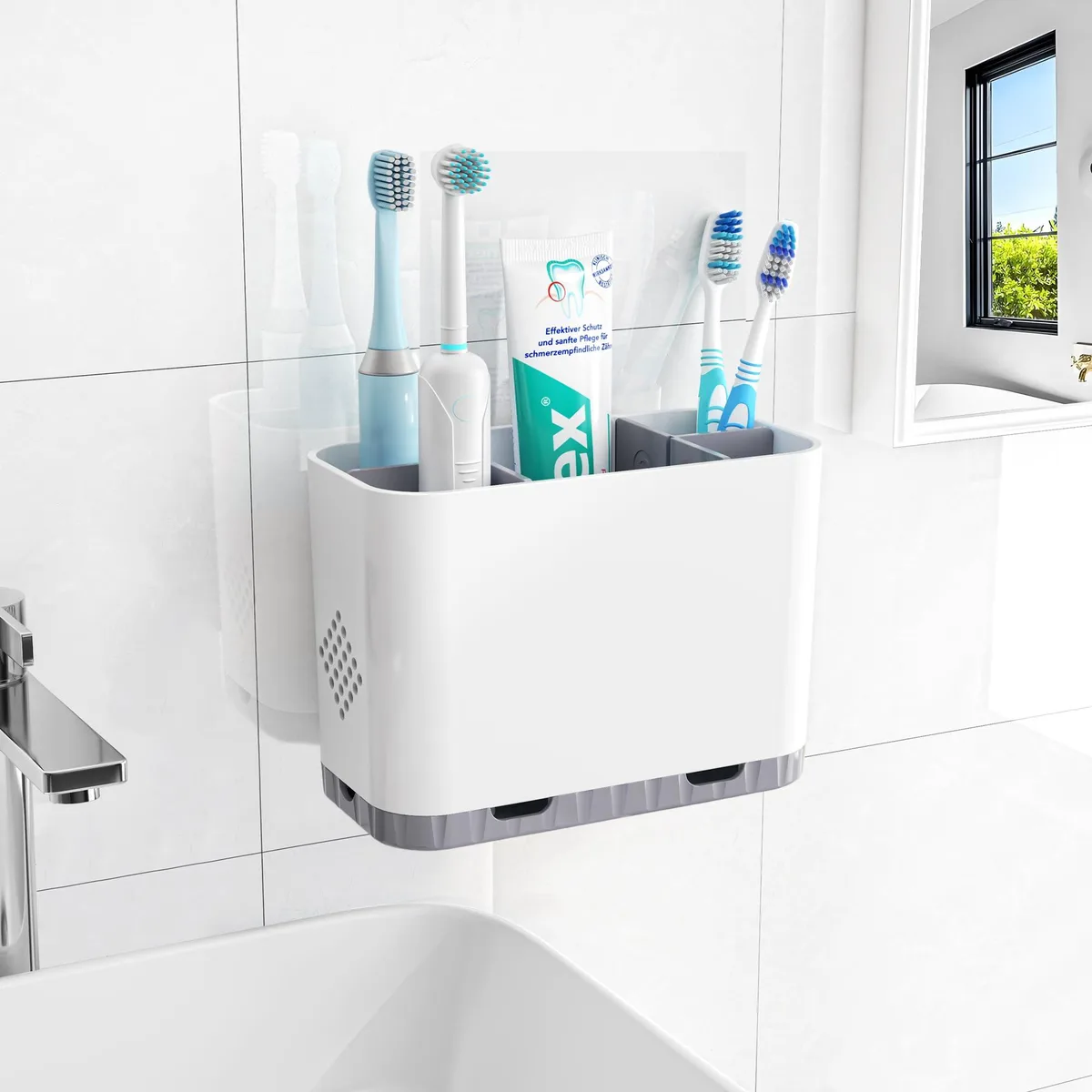  Homtalker Num2-TBH-4 5-slot bath storage white 6.37x4.52x3.19 in — product photo