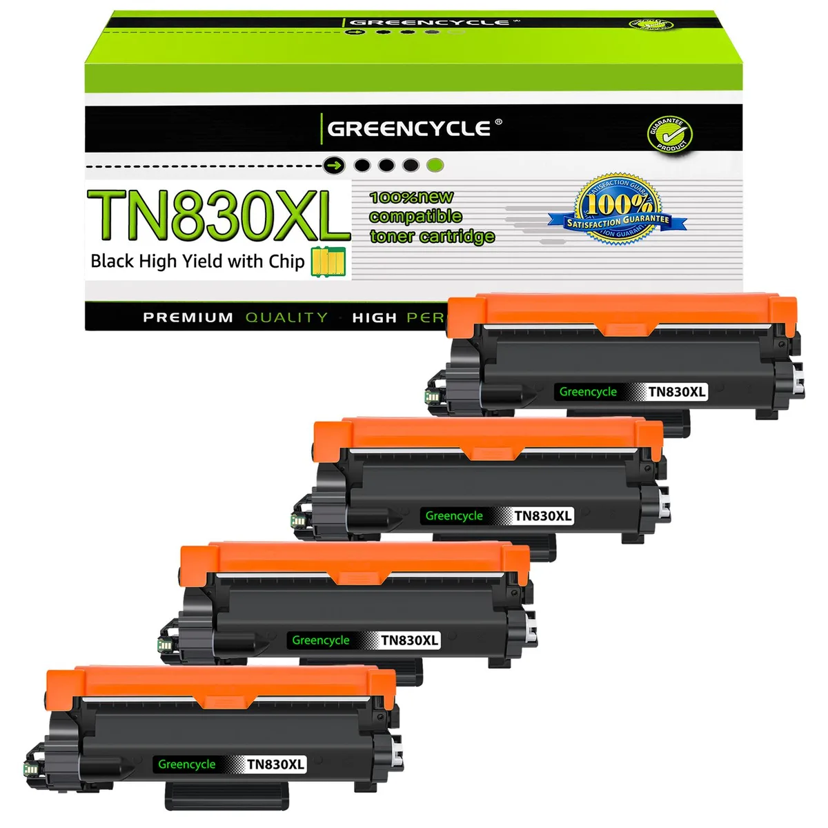 GREENCYCLE GREENCYCLE TN830XL Black Toner Cartridge 4 Pack 3000 Pages — product photo