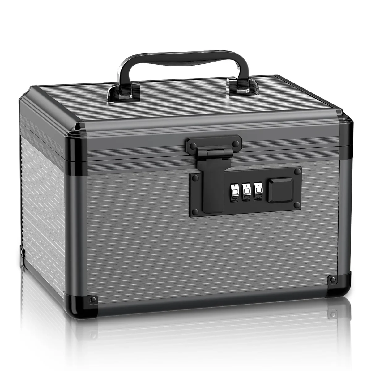 Four silver tool boxes with handles, bucket shape, 25 by 17.5 by 17.5 cm