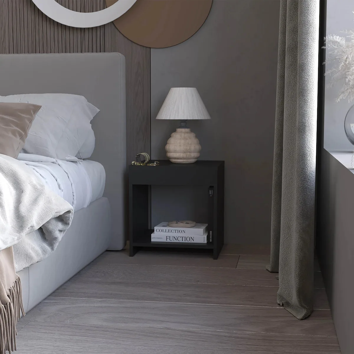 tuphen tuphen Black Nightstand with Open Storage Bedroom Set 15.70" W x 13.90" D x 16.5" H — product photo