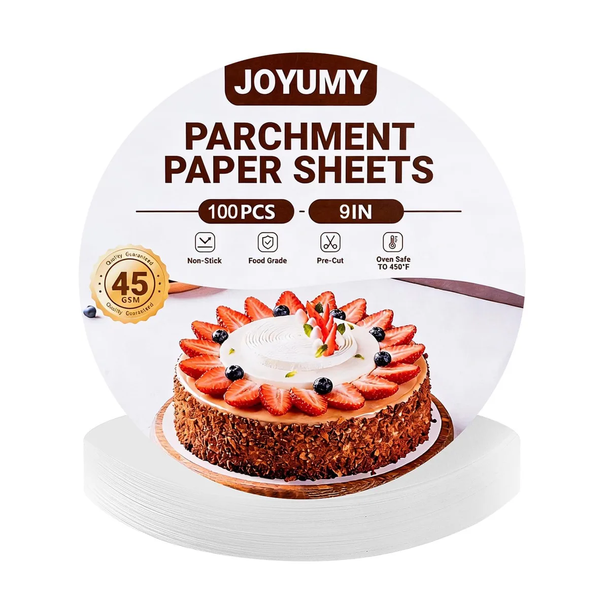 White round parchment sheets, 100 flat pieces in a slim box