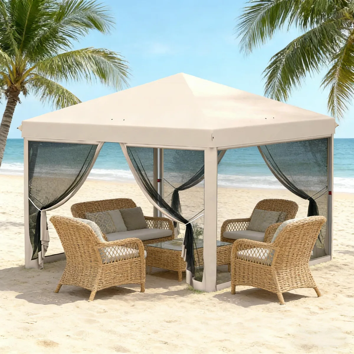 Bullride Bullride Pop-Up Canopy 9.7 ft Beige Mesh Walls 35 lbs — product photo