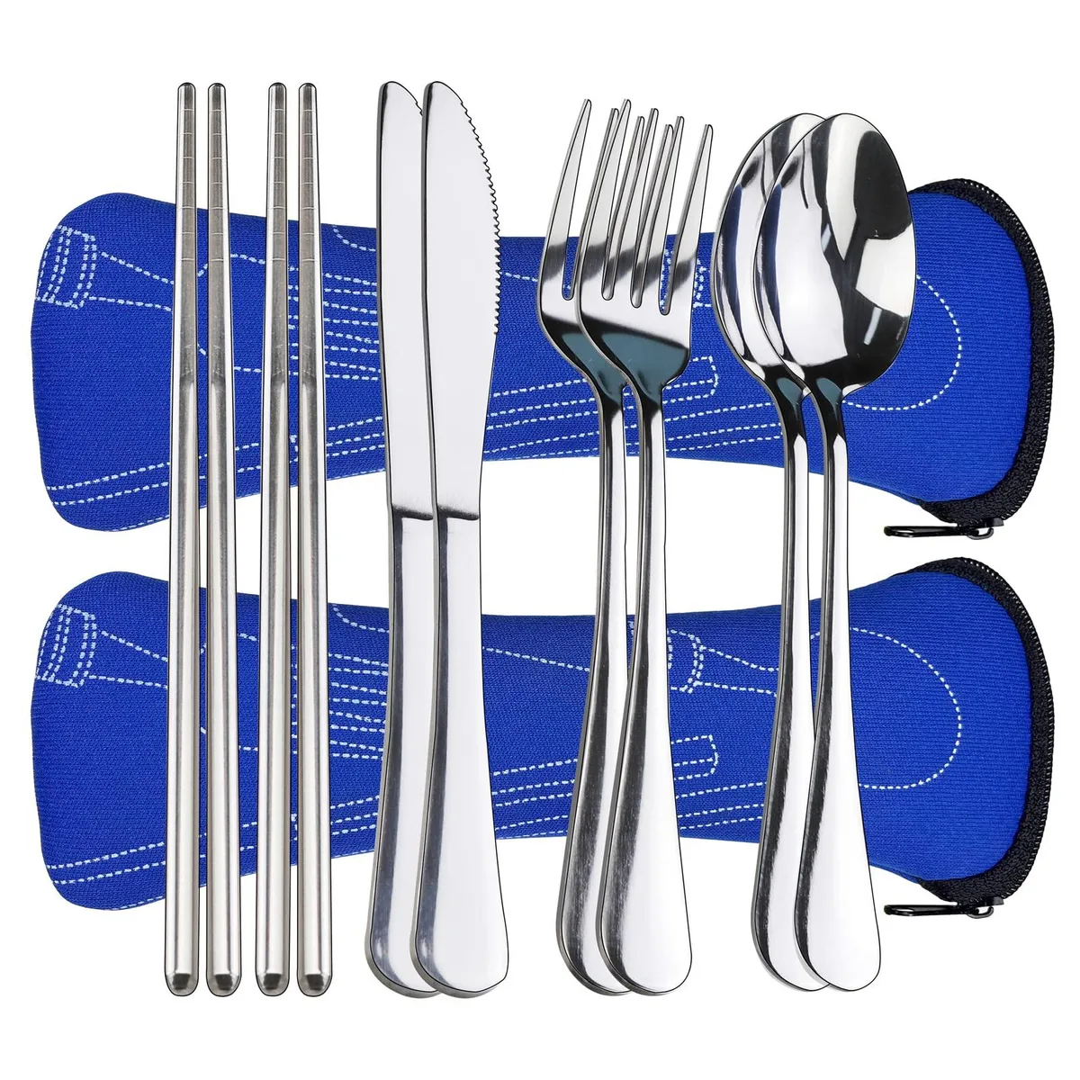 Black stainless steel 24-piece cutlery set in carrying case