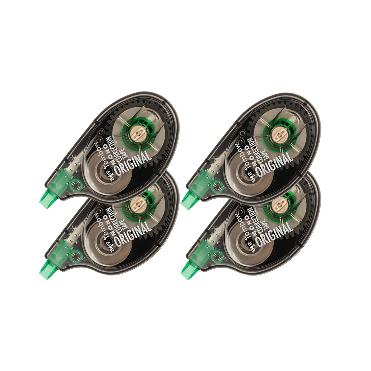 Four white plastic correction tape dispensers in a pack