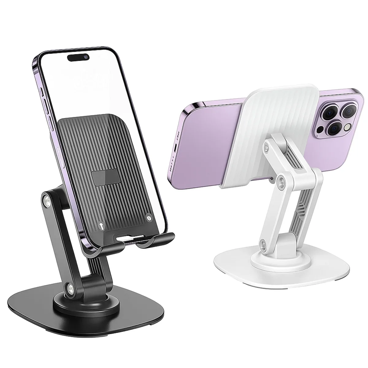 Junyeseri 2-Pack Adjustable Phone Stand Black & White Foldable 360° Rotation ZXJ-K69 — product photo