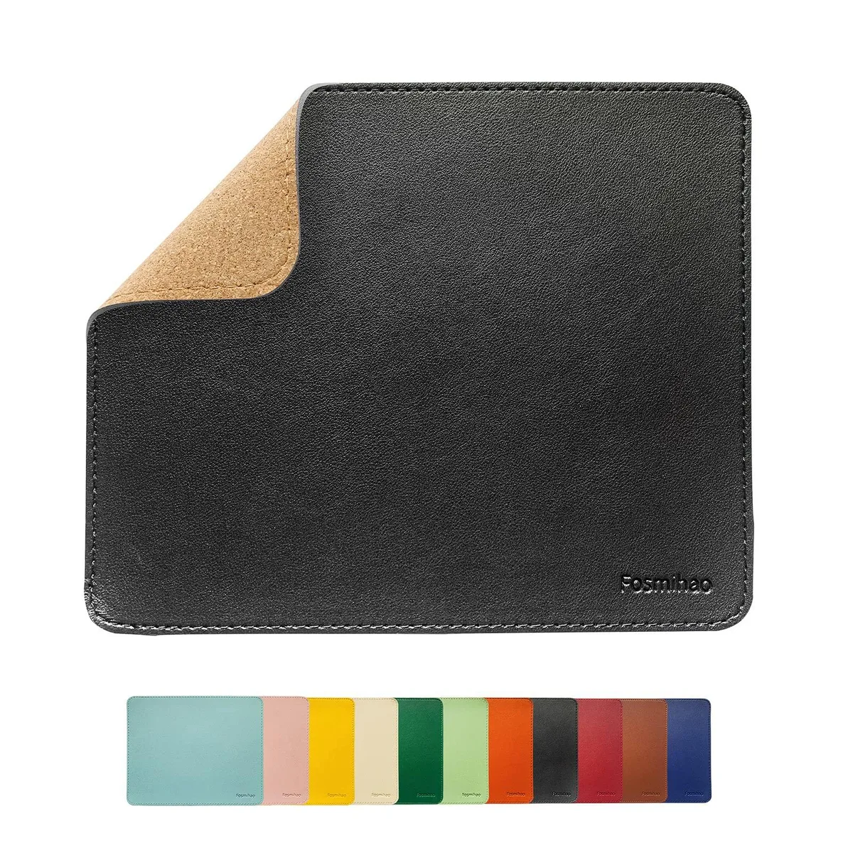 Fosmihao Double-Sided Mouse Pad, PU Leather & Cork, 10.2 x 8.3 in, Black — product photo