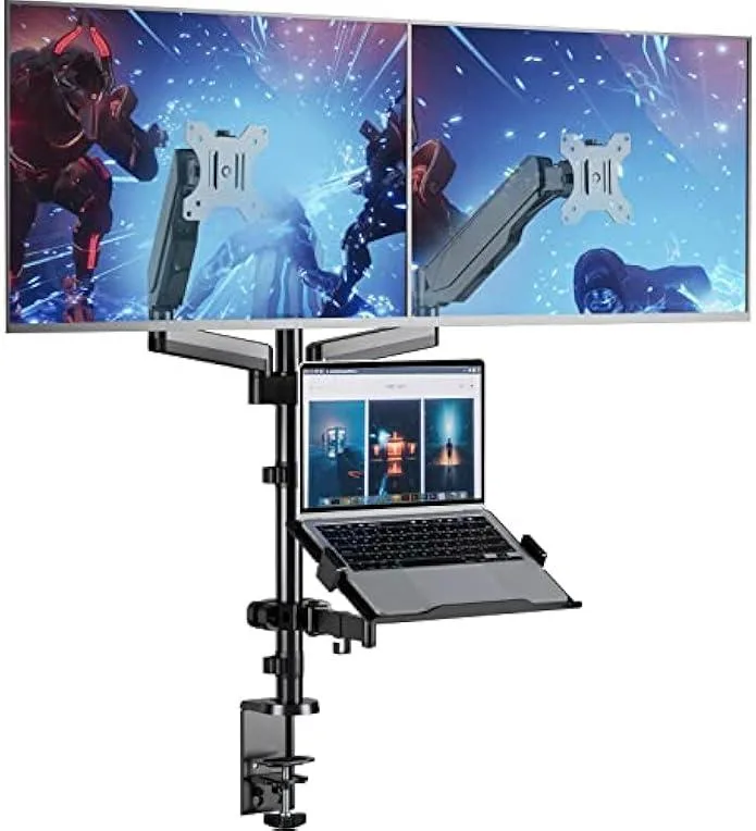 TAURKENAM TAURKENAM Gas Spring Dual Monitor Stand with Laptop Tray office equipment — product photo