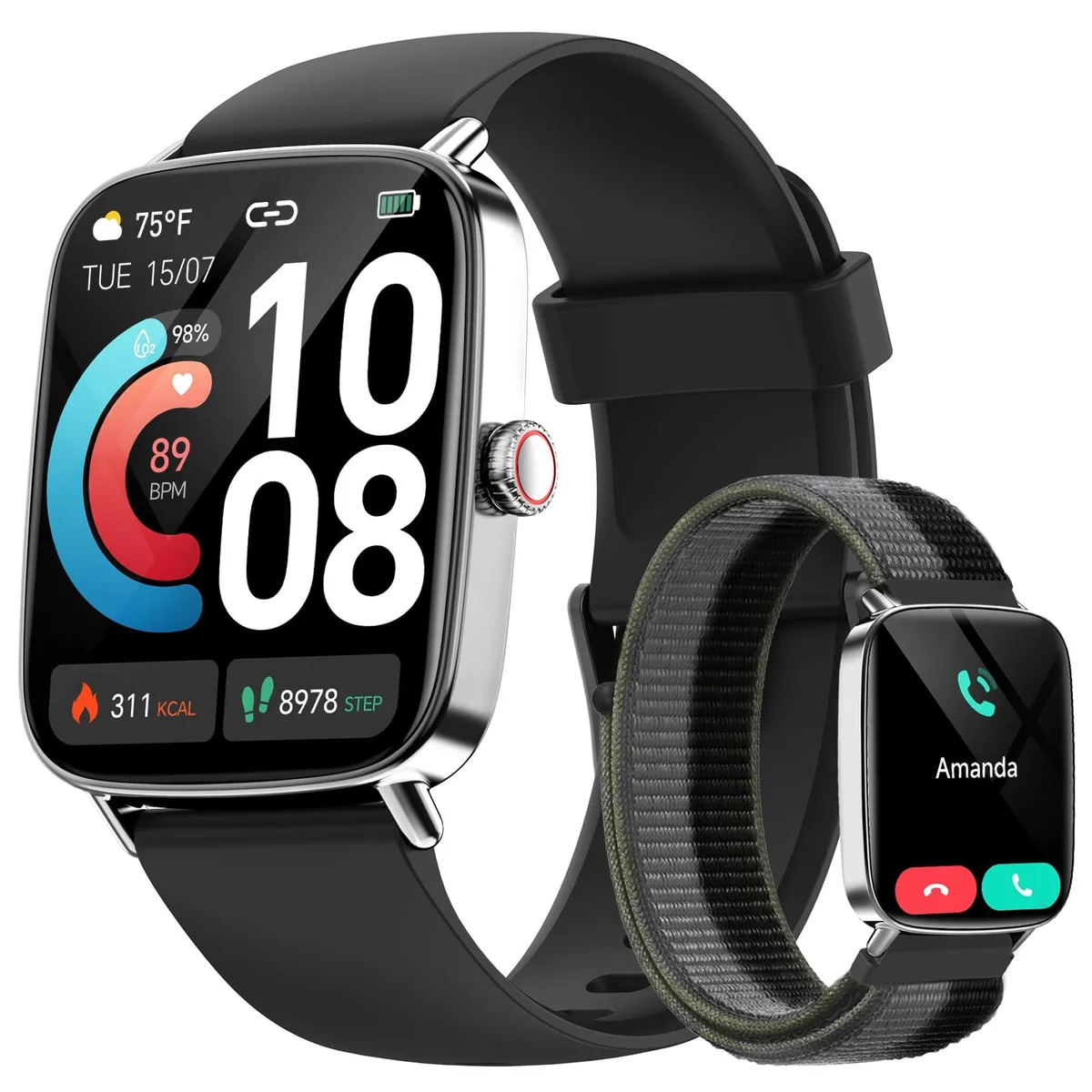  AEAC Smart Watch Black 1.85" 60Hz Bluetooth 5.3 IP68 2 Bands — product photo