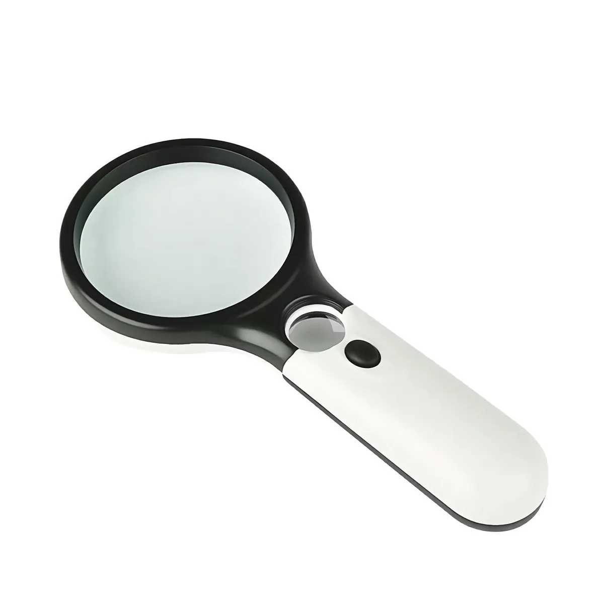 Black handheld magnifier with triple LED lights and dual lenses, pack of twelve