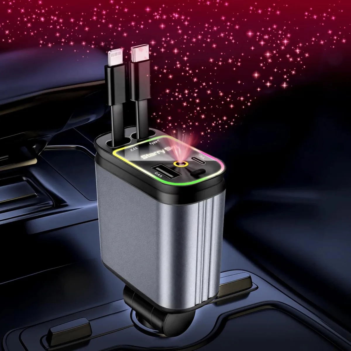 Werleo Werleo Retractable Car Charger Starlight 4 in 1 Black — product photo