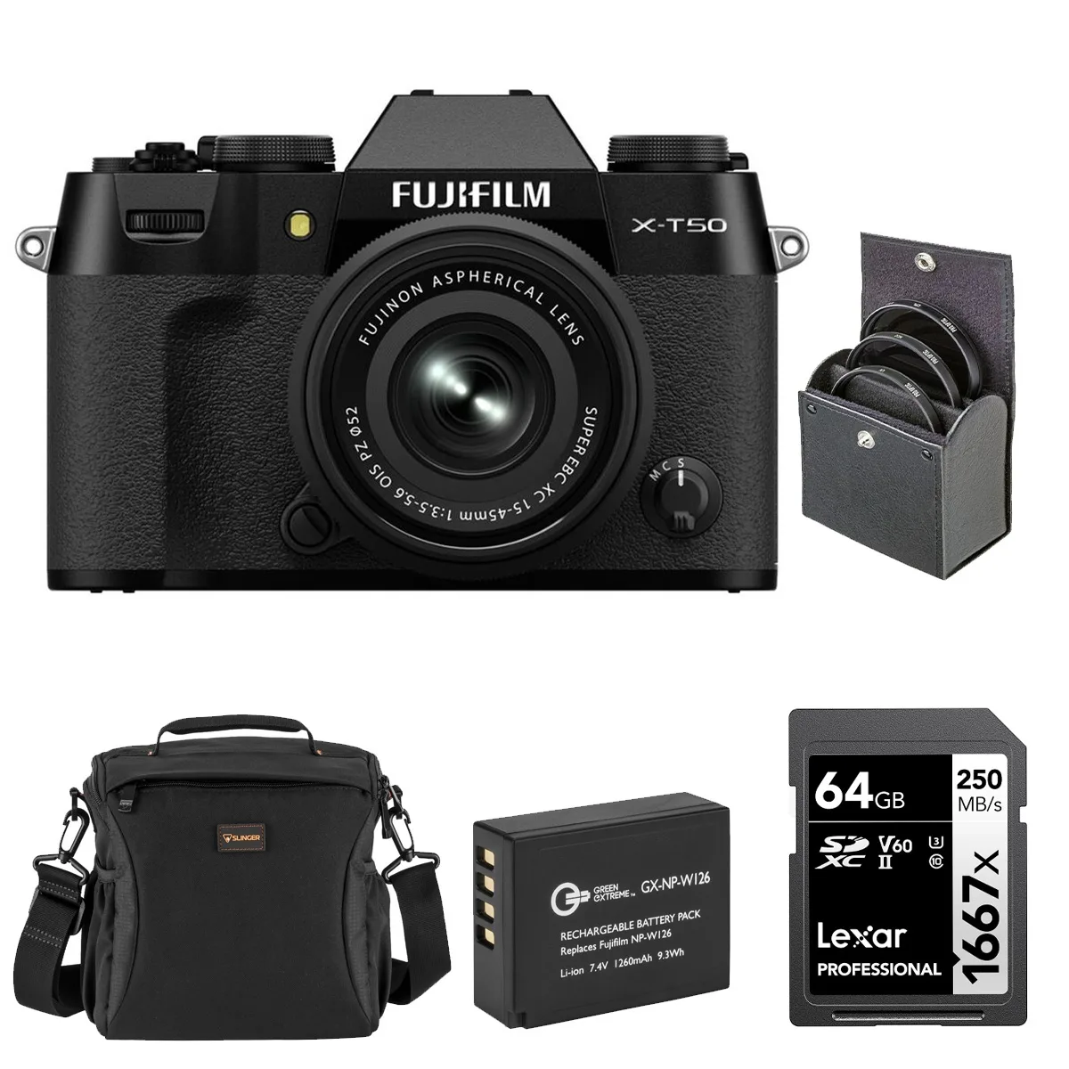 FUJIFILM FUJIFILM X-T50 40.2MP Compact Mirrorless Camera, XC 15-45mm Lens, Black Bundle — product photo